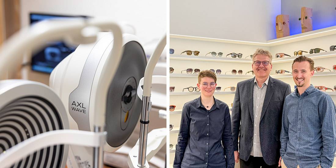 Technik auf dem neusten Stand: Pentacam® AXL Wave. Für Sie da: Miriam Tschopp, Fredy Hirt und Pascal Hirt.