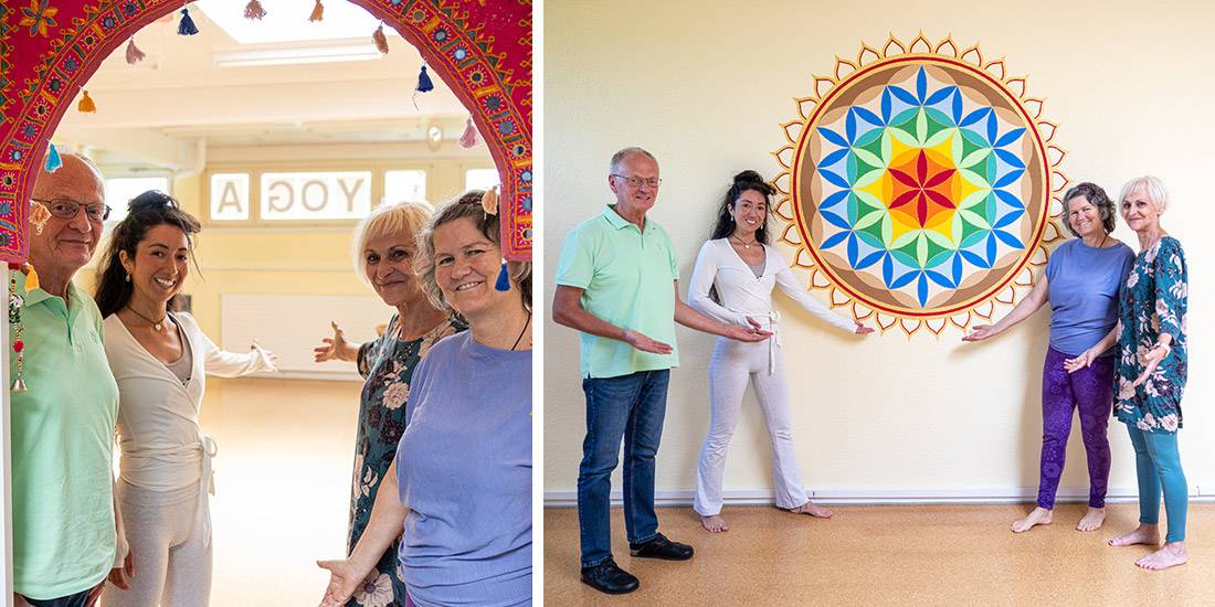 Das Team des Yoga Centers Reinach begrüsst alle herzlich. Hugo Duffner, Margherita Searovic, Monika Dittli und Lena Zülle.