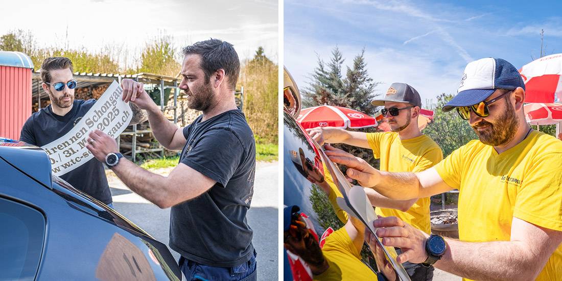 Teamwork vom Feinsten: Beim Bekleben der Autoheckscheiben arbeiten die Mitglieder des TC Schongau speditiv und Hand in Hand.