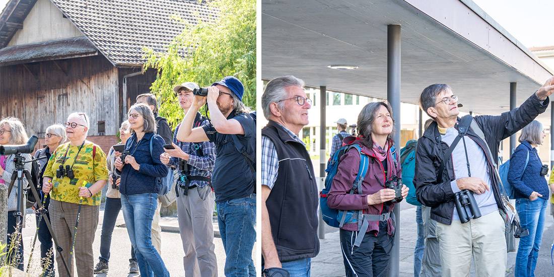 Die Teilnehmenden erlebten einen spannenden Rundgang durch den Ortskern Reinach. Rechts: Exkursionsleiter Manfred Lützow.
