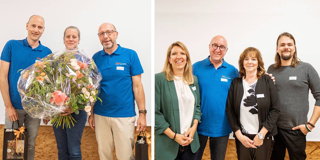 Abschied: Martin Sandmeier, Denis Gunkel und Thomas Sandmeier. Rechts: die neuen Vorstandsmitglieder mit Präsident Frank Kessler.