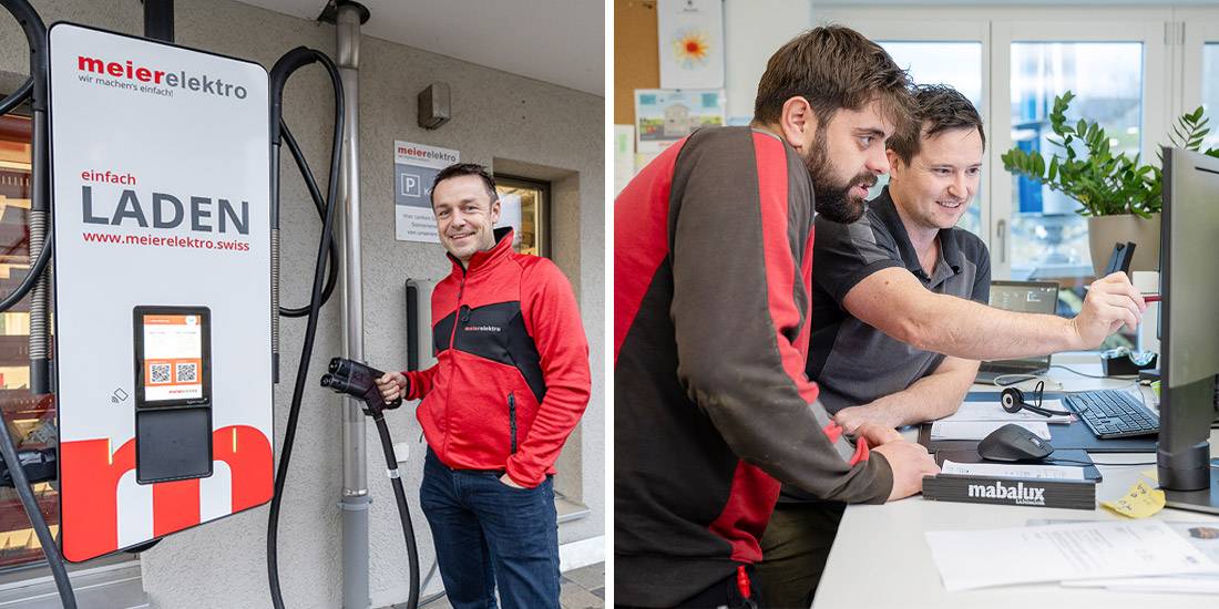 Kurt Meier jun. bei der Schnellladestation vor seiner Firma, die mit ihren Fachkräften eine perfekte Partnerin für Solaranlagen ist.